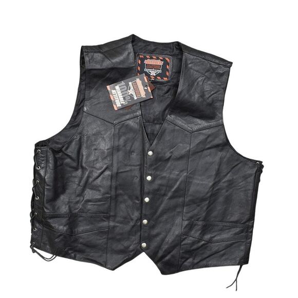 NEW Interstate Leather Black 5XL Motorcycle Vest Bubba Army - Picture 1 of 8
